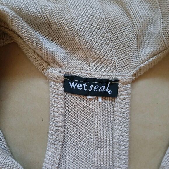 Wet Seal Vest Medium Sleeveless Open Front Top Beige Coastal Knit - Picture 3 of 7